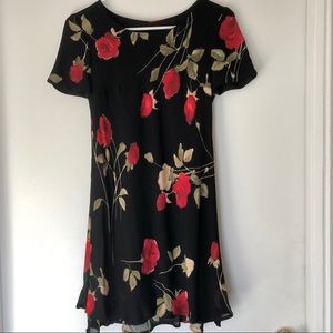 Carole Little Vintage Black Red Floral Shift Dress